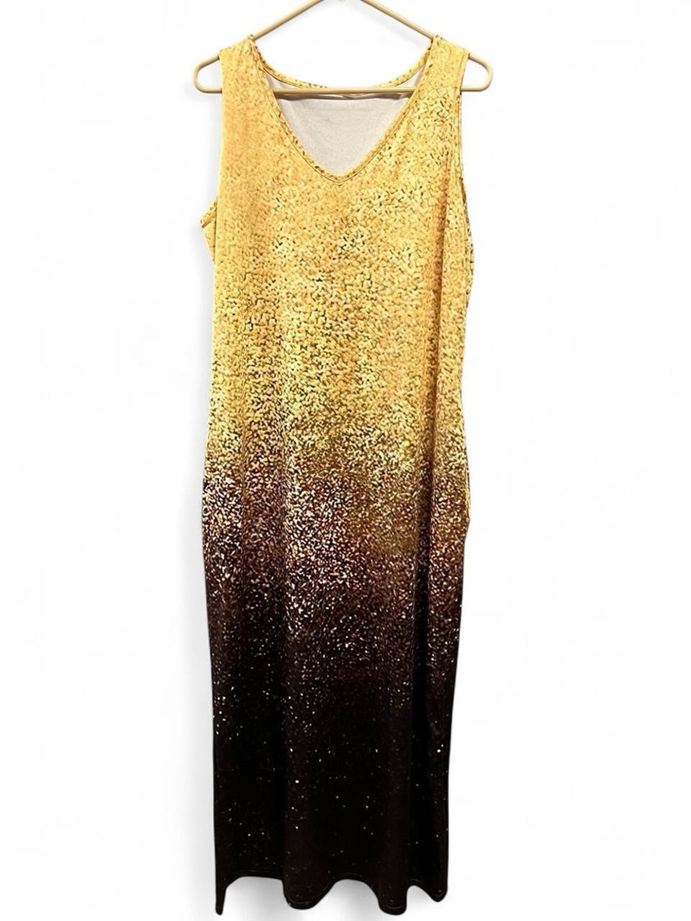 Glitter Ombré Sleeveless Maxi Dress Gold Black XL